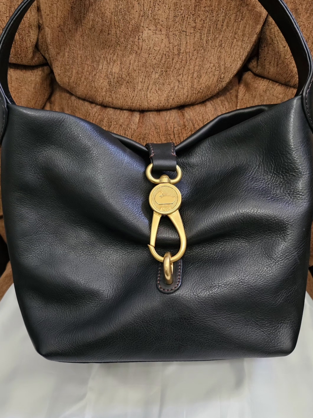 Dourney & Bourke Logo Lock Black Florentine Leather Shoulder Bag NWT